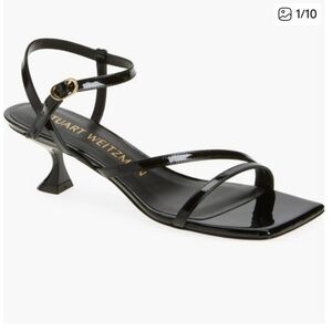 NEW Stuart‎ Weitzman Oasis 50MM Black Kitten Heel Patent Leather Sandals 6